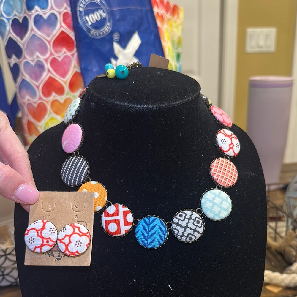 Colorful Button Necklace and Earring Set